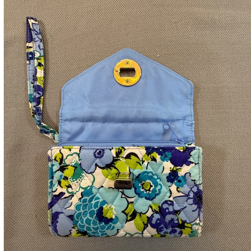 Vera Bradley Turnlock Wallet Wristlet Blue Green Floral Quilted Cotton Small - Picture 4 of 8